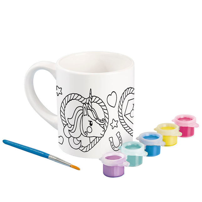 Bemale deine eigene Einhorn-Tasse inklusive Farbe und Pinsel