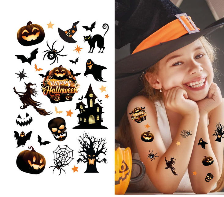 Halloween Tattoo Blatt mit Kleber Schwarz