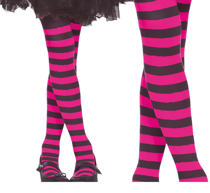 Halloween Strumpfhose Kind Schwarz Rosa Gestreift