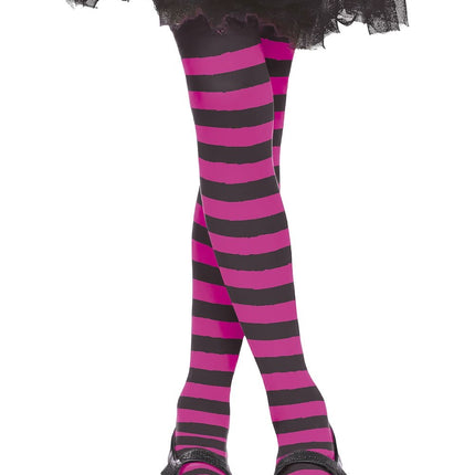 Halloween Strumpfhose Kind Schwarz Rosa Gestreift