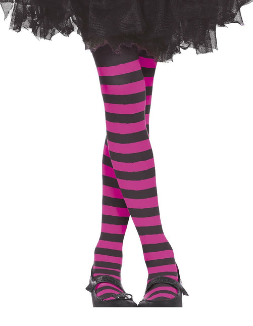 Halloween Strumpfhose Kind Schwarz Rosa Gestreift