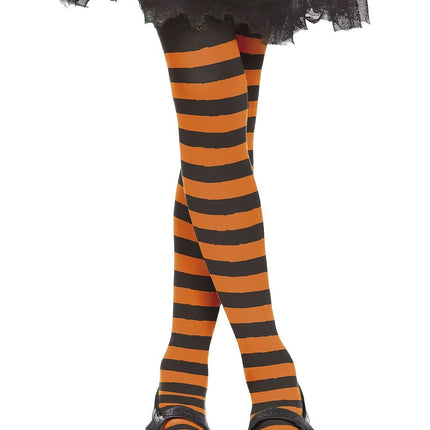 Halloween Strumpfhose Kind Schwarz Orange Gestreift