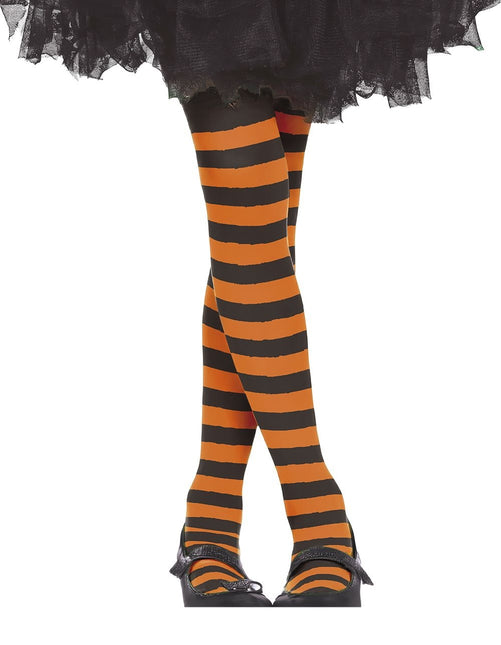 Halloween Strumpfhose Kind Schwarz Orange Gestreift