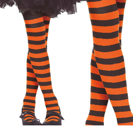 Halloween Strumpfhose Kind Schwarz Orange Gestreift