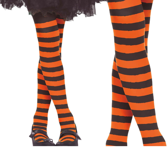 Halloween Strumpfhose Kind Schwarz Orange Gestreift