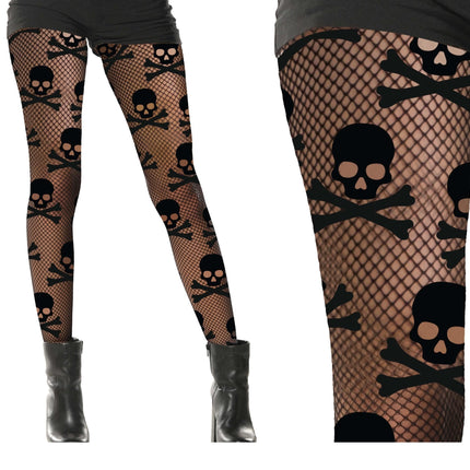 Halloween Strumpfhose Schwarze Totenköpfe