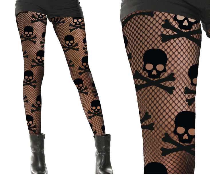 Halloween Strumpfhose Schwarze Totenköpfe