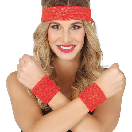 Set 2 Armbänder und Stirnband Rot