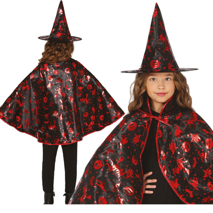 Halloween Kostüm Set Schwarz Rot Mädchen Hexe 2 Teile