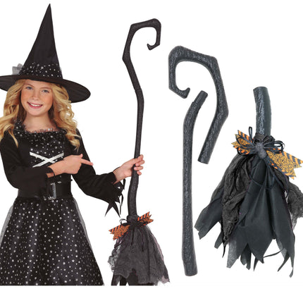 Halloween Hexenbesen Schwarz Lila 90cm