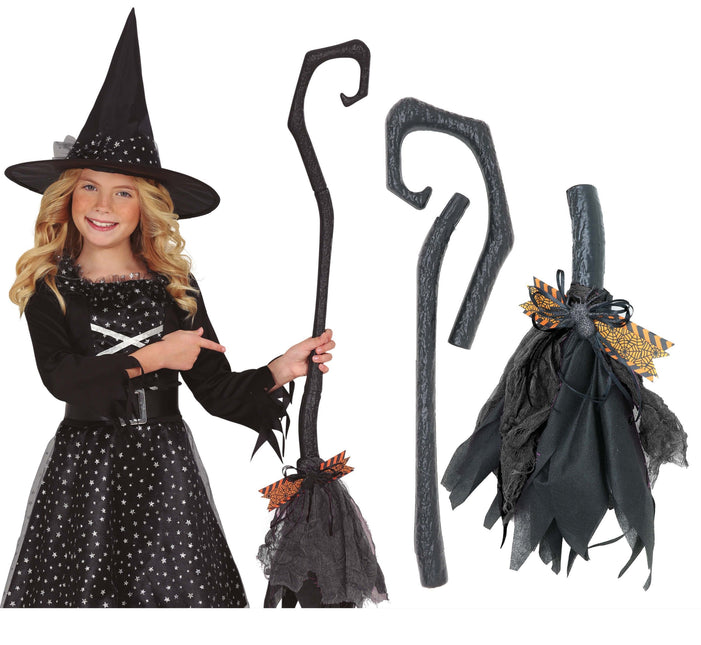 Halloween Hexenbesen Schwarz Lila 90cm