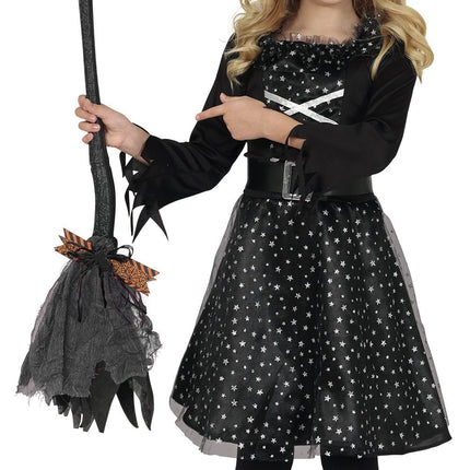 Halloween Hexenbesen Schwarz Lila 90cm