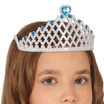 Eisprinzessin silberne Tiara blaues Herz, Kinder