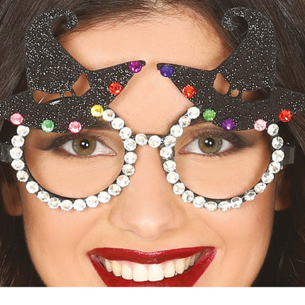 Halloween-Brille Hexenhut Glitzer