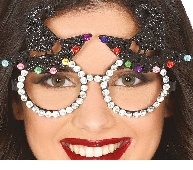 Halloween-Brille Hexenhut Glitzer