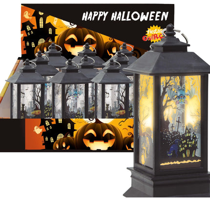 Schwarze Halloween Laterne mit Licht 12,5cm