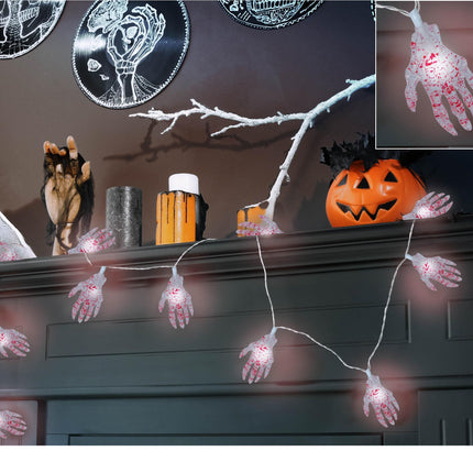 Halloween Lichtgirlande LED Skelett Hand 1,15m