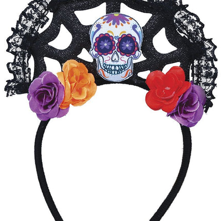 Dia De Los Muertos Haarband Blumen und Totenkopf