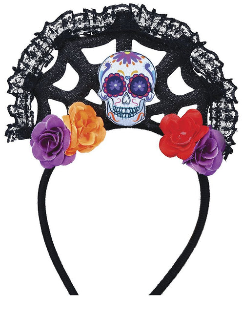 Dia De Los Muertos Haarband Blumen und Totenkopf