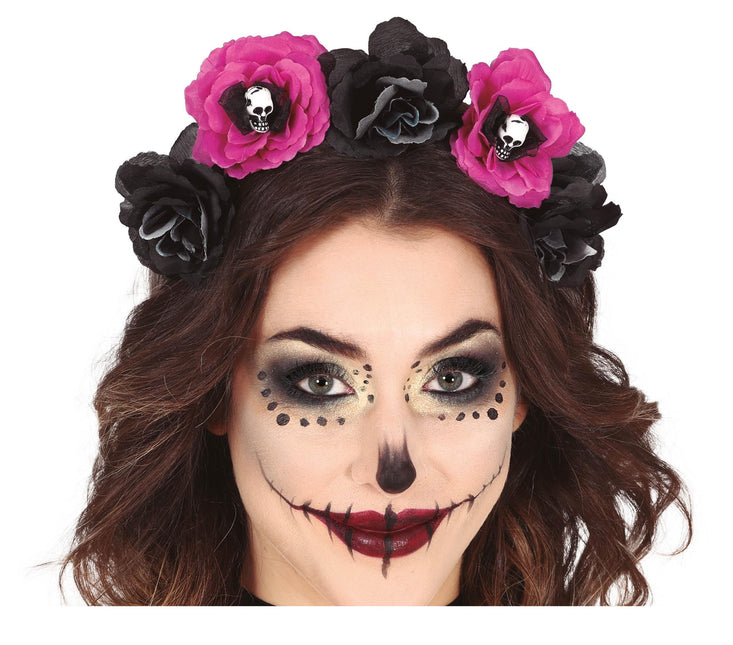 Schwarzer lila Halloween Haarreif Blumen