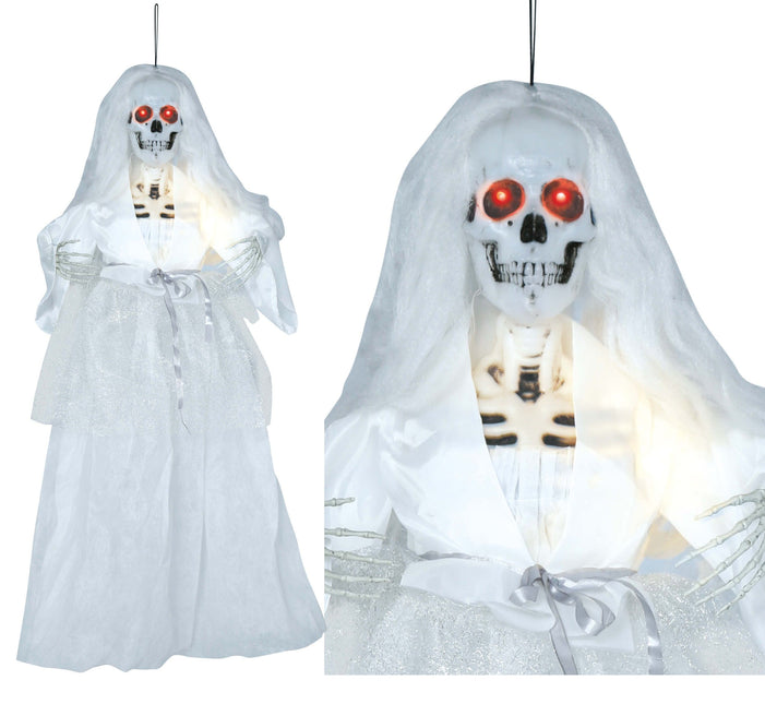 Halloween Puppe Skelettbraut mit Licht und Ton 90cm