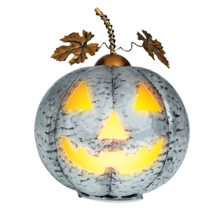 Halloween Dekoration Silberner Kürbis mit Licht 16cm