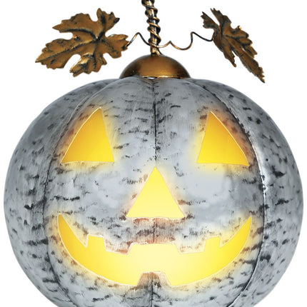 Halloween Dekoration Silberner Kürbis mit Licht 16cm