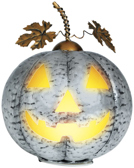 Halloween Dekoration Silberner Kürbis mit Licht 16cm