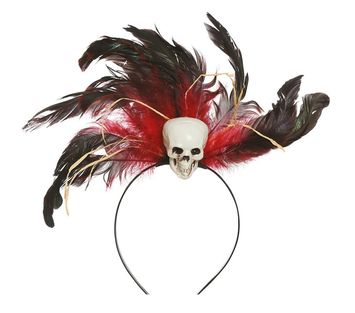 Halloween Tiara Federn und Totenkopf