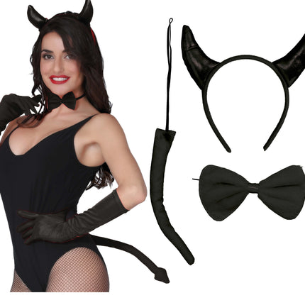 Halloween Kostüm Set Schwarz Damen Teufel