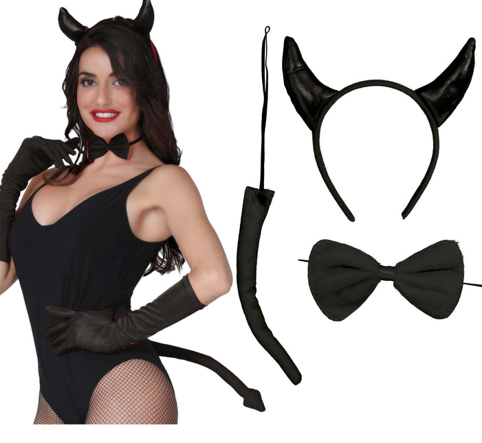 Halloween Kostüm Set Schwarz Damen Teufel