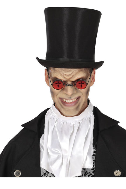 Halloween Brille Rot Schwarz Kreuz