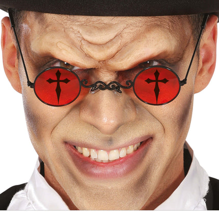 Halloween Brille Rot Schwarz Kreuz