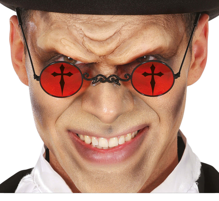 Halloween Brille Rot Schwarz Kreuz