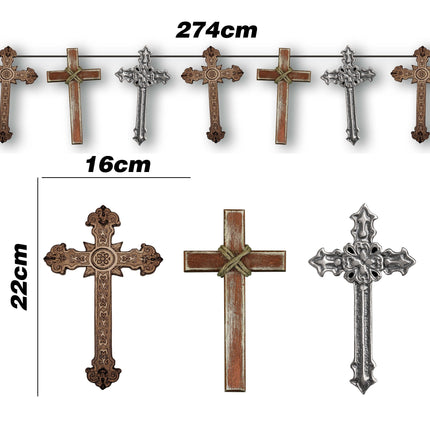 Halloween Girlande Braun Grau Kreuz 2,74m