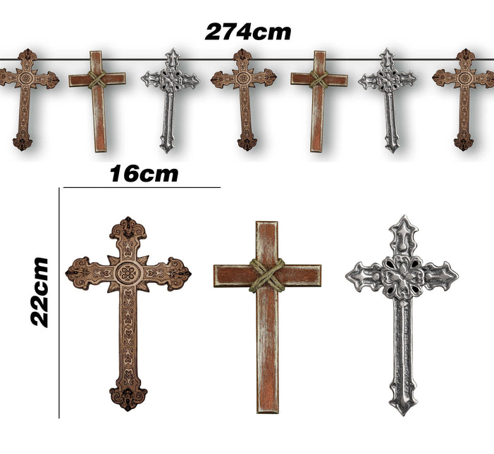 Halloween Girlande Braun Grau Kreuz 2,74m