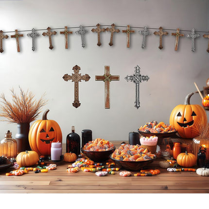 Halloween Girlande Braun Grau Kreuz 2,74m