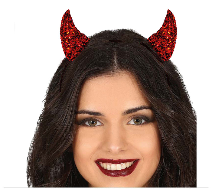 Halloween Haarband Red Devil Glitter