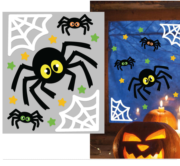 Halloween Fensteraufkleber Spinnen und Spinnennetz 25cm