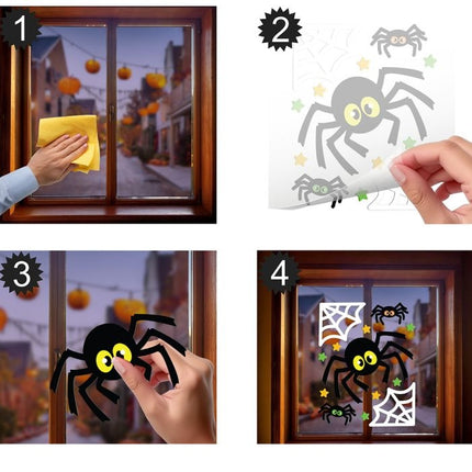 Halloween Fensteraufkleber Spinnen und Spinnennetz 25cm