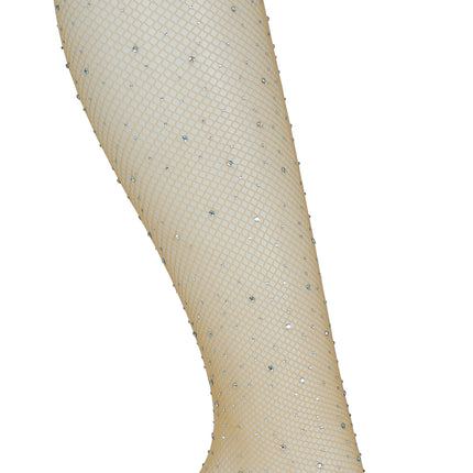 Strumpfhose kleines Netz mit Strasssteinen Beige