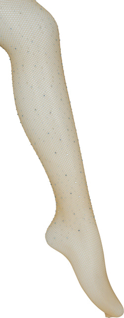 Strumpfhose kleines Netz mit Strasssteinen Beige