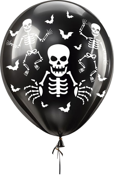 Halloween Ballons Schwarzes Skelett 30cm 16Stück