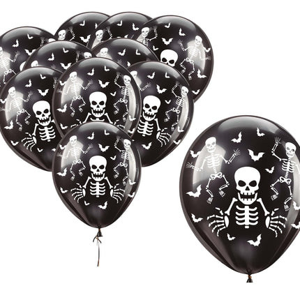 Halloween Ballons Schwarzes Skelett 30cm 16Stück