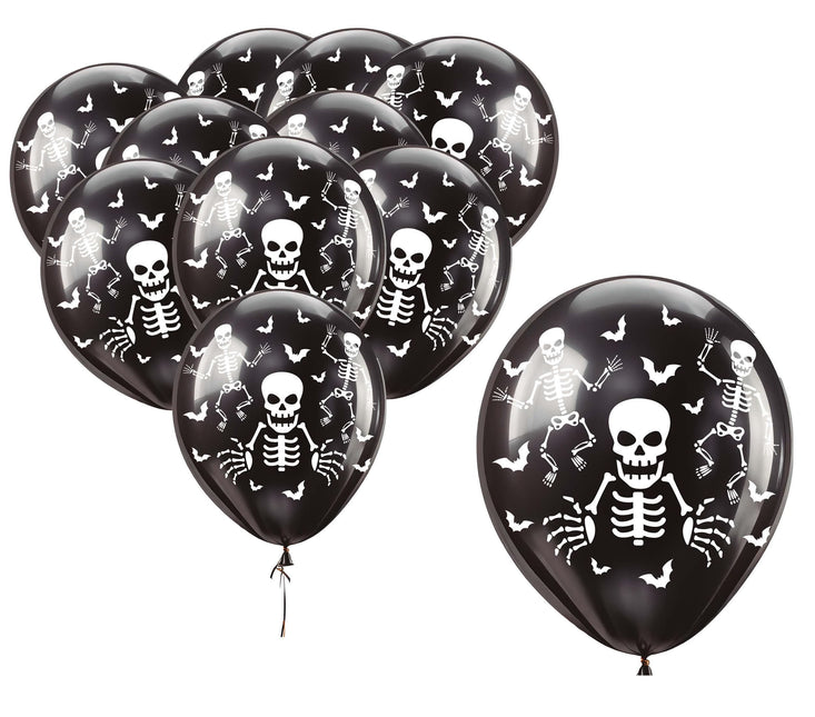 Halloween Ballons Schwarzes Skelett 30cm 16Stück