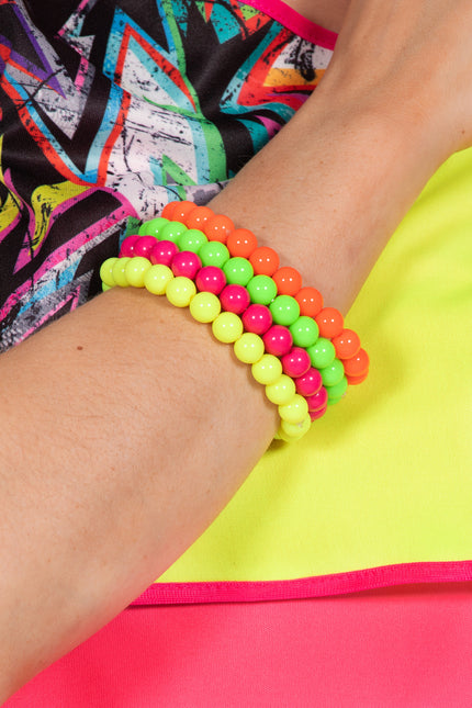 Neon 80S Armband Damen Perlen 4Stück