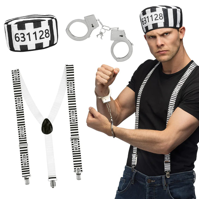 Schwarz-weißes Accessoire-Set Prisoner 3 Stück