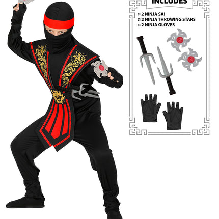 Kombat Ninja Rood Met Wapens Kostuum Kind