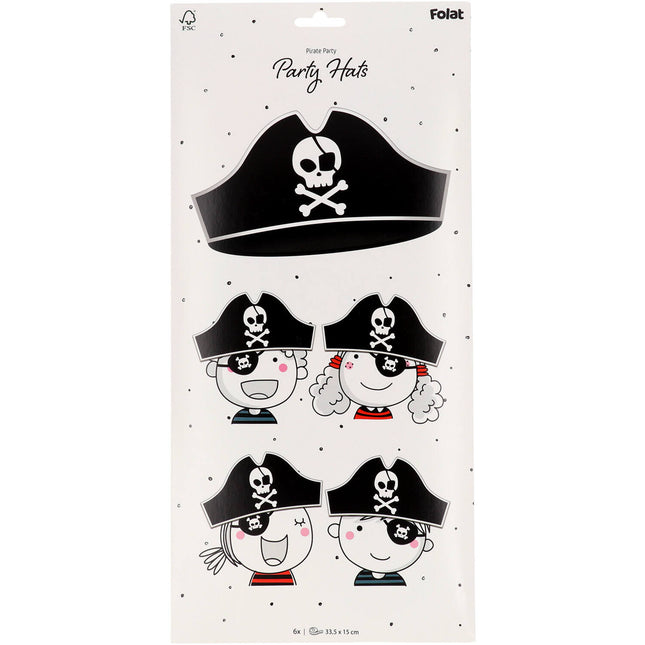 Piratenhüte - Piratenparty - 33,5 x 15 cm - 6 Stück