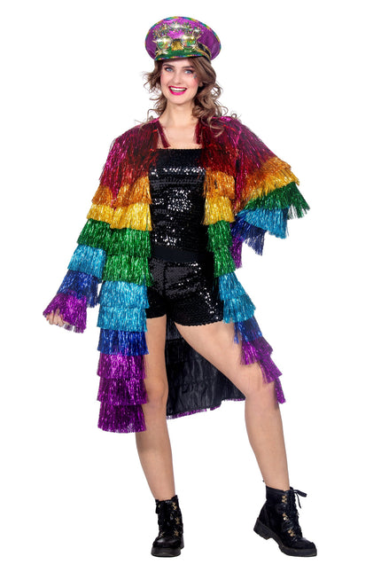 Lametta Jacke lang Regenbogen